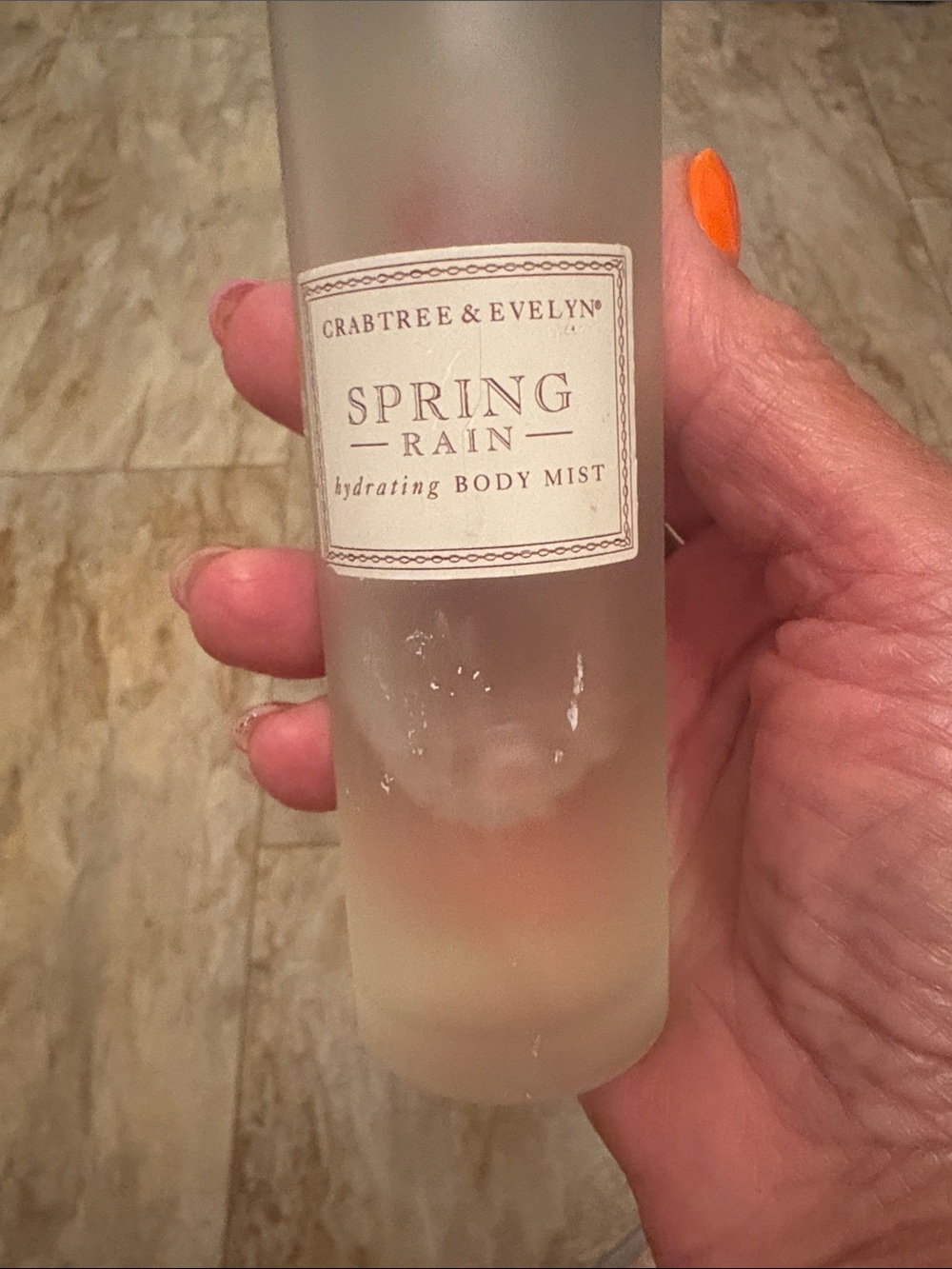 Crabtree & Evelyn Spring Rain Hydrating Body Mist - Clear Bottle less than half